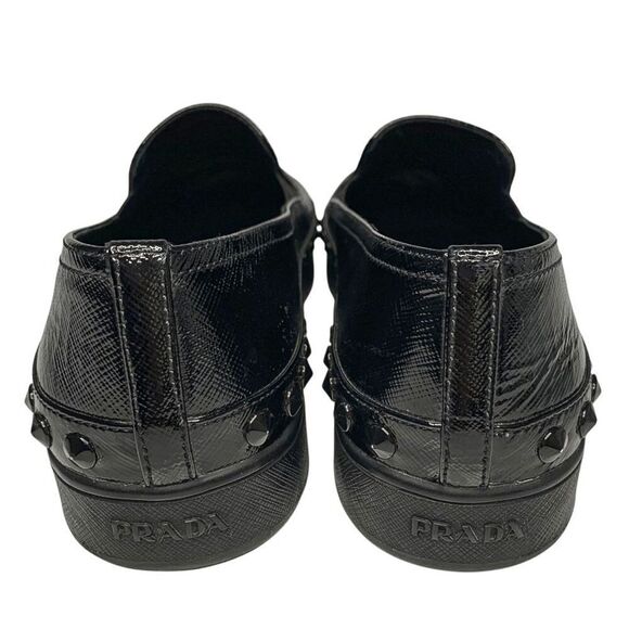 Prada Sport Black Saffiano Leather Spiked Studded Slip On Shoes EU 36.5 Loafer - Picture 8 of 11